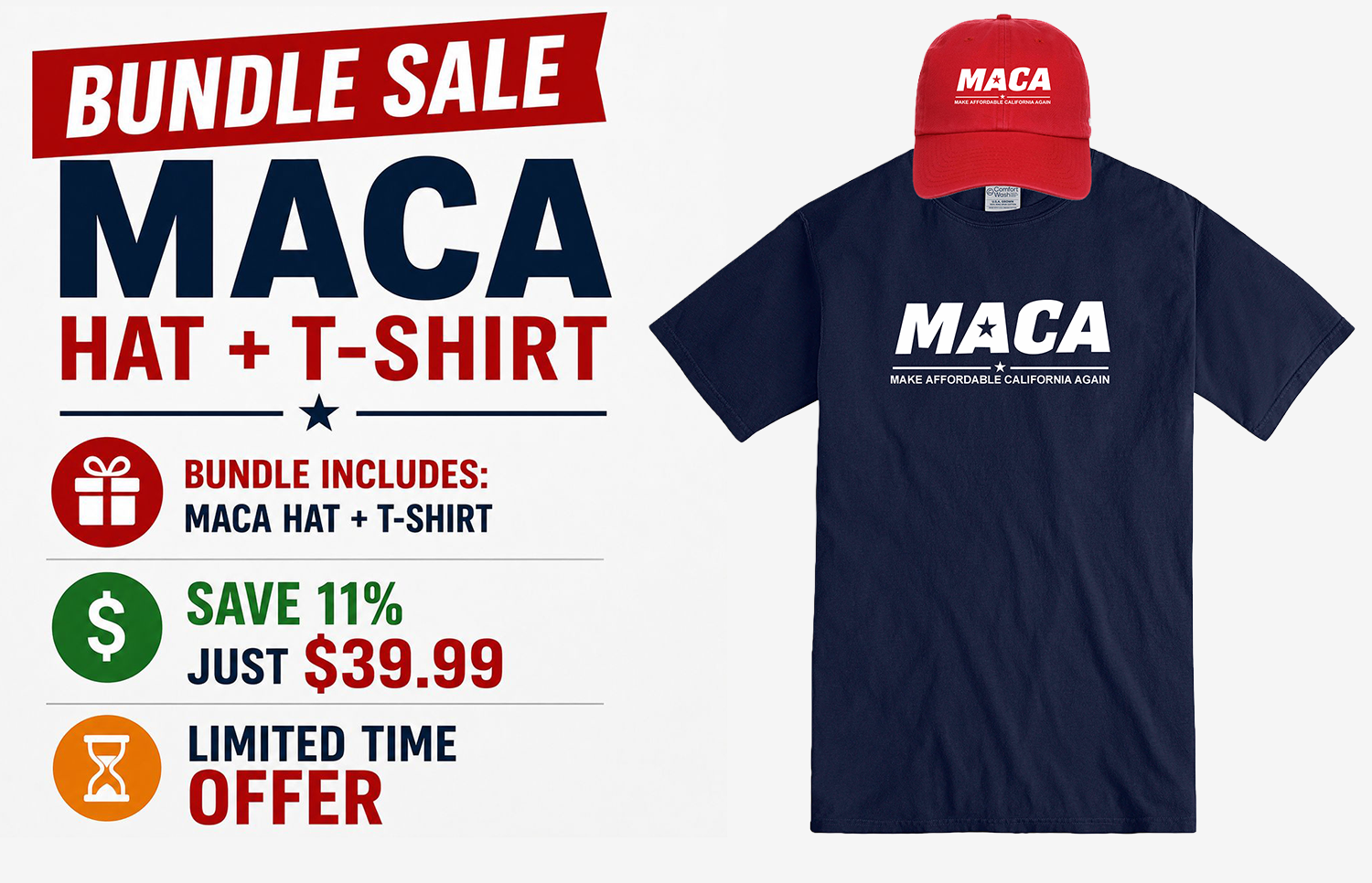 Limited Time MACA Shirt + Hat Combo | FREE 2 Bumper Stickers